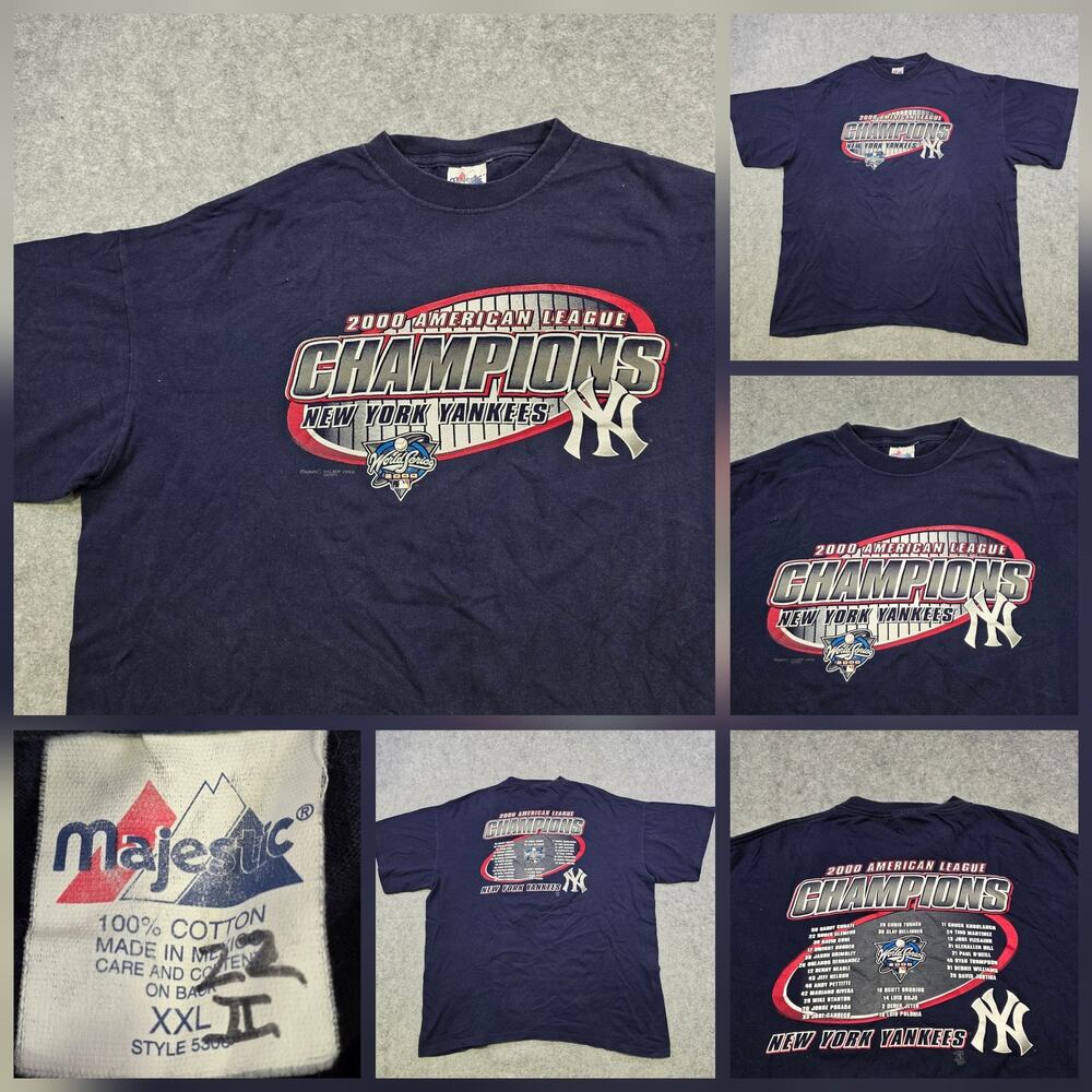 Vintage New York‎ Yankees T Shirt Mens 2XL MLB Baseball Majestic World Series